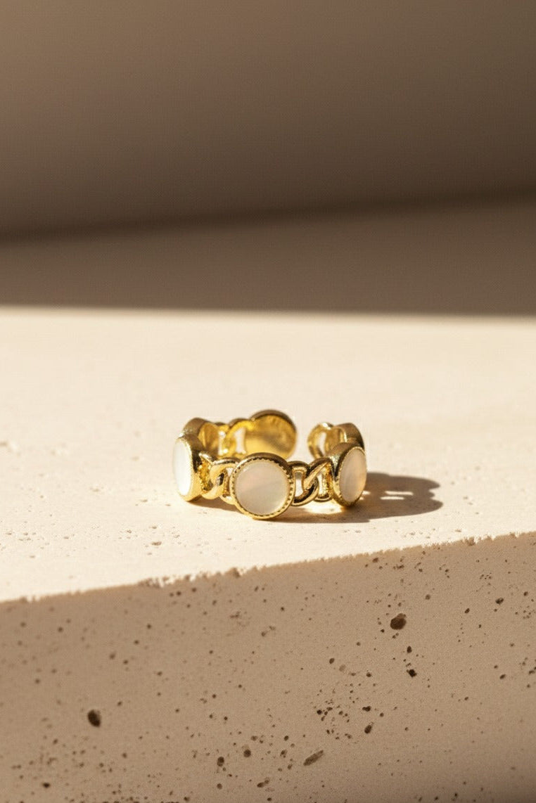 Nisa Premium Golden-Polish Chain Stiff Design With White Pearl Fingering For Women and Girls