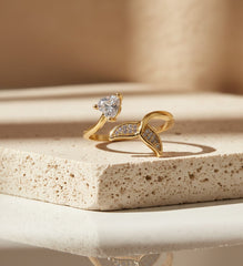 Nisa Premium Golden-Polish Hanging Heart Shape Design With Diamond Of Heart Shape Studded Fingering For Women and Girls