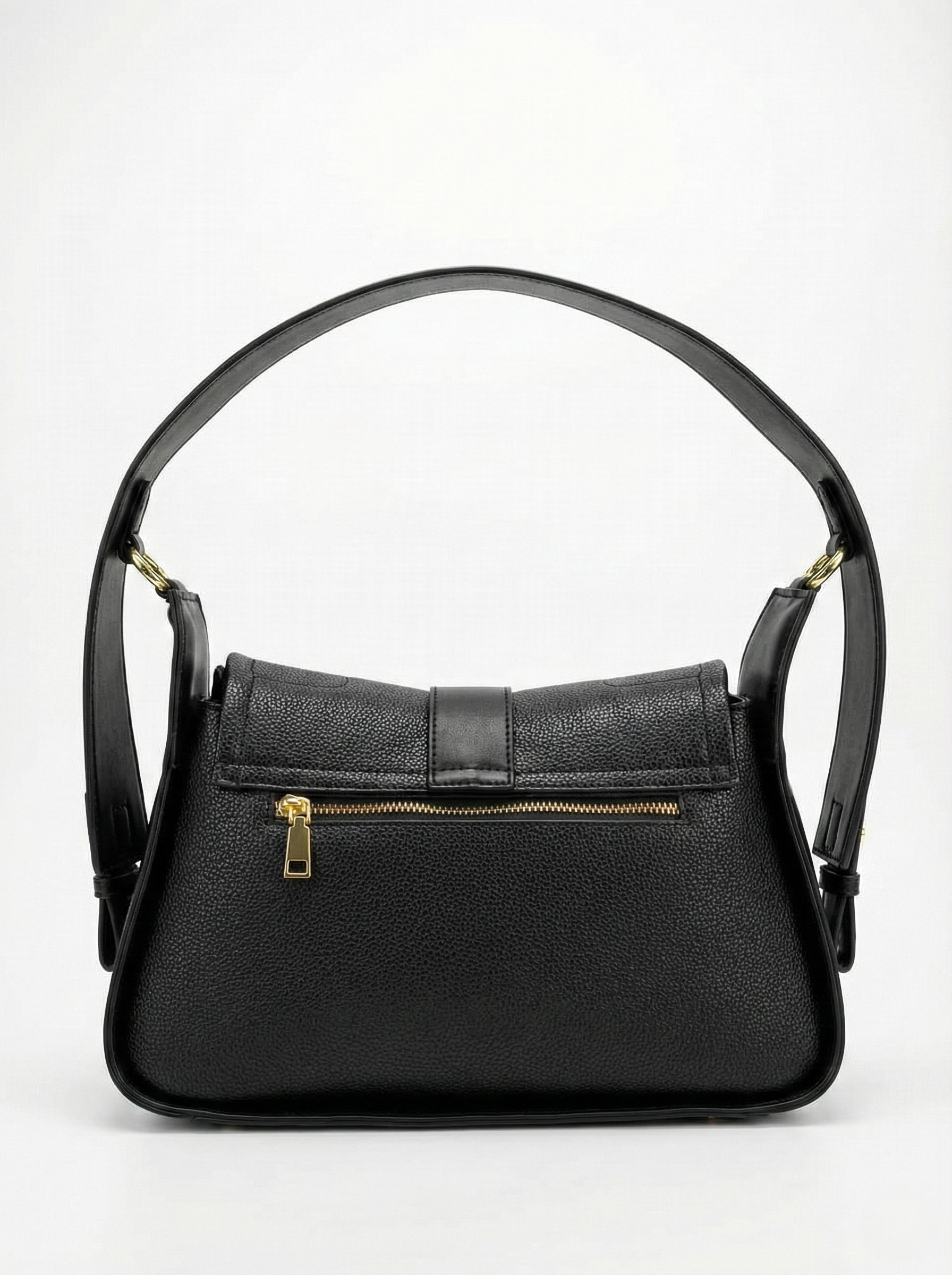 Nisa Signature Charcoal Black Shoulder Bag with Gold Accents