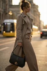 Nisa Signature Charcoal Black Shoulder Bag with Gold Accents