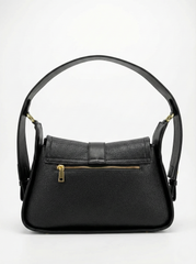Nisa Signature Charcoal Black Shoulder Bag with Gold Accents
