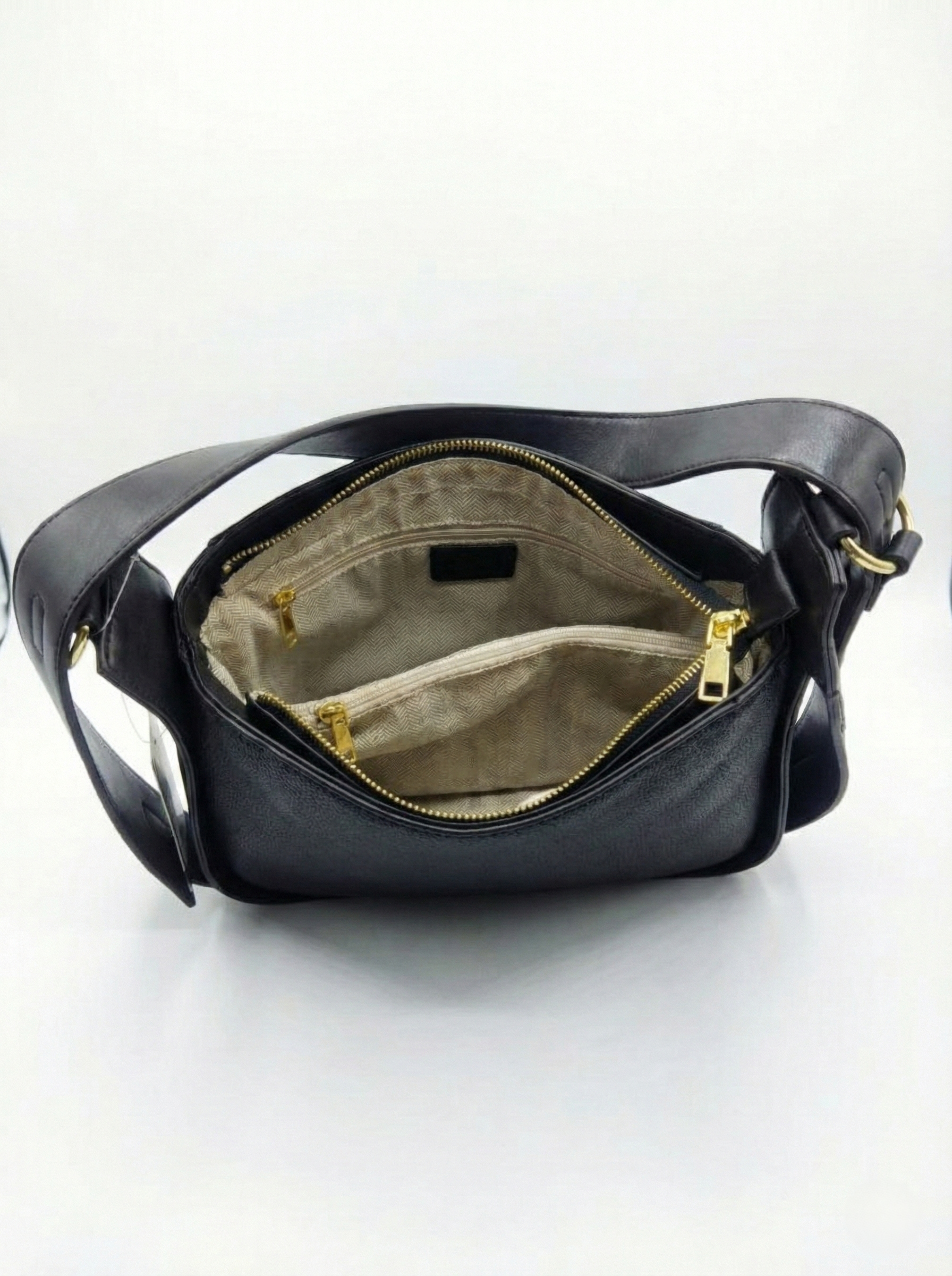 Nisa Signature Charcoal Black Shoulder Bag with Gold Accents