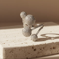 Nisa Premium Silver-Polish Branch Shape Design With Diamond Studded Fingering For Women and Girls