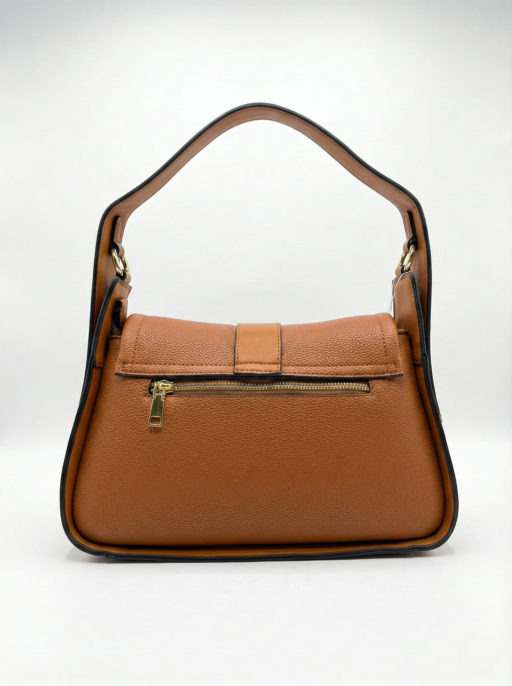 Nisa Signature Classic Tan Shoulder Bag with Gold Accents