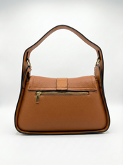 Nisa Signature Classic Tan Shoulder Bag with Gold Accents