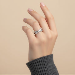 Nisa Premium Silver-Polish X-Cross Design With Diamond And Small Cystal Studded Fingering For Women and Girls