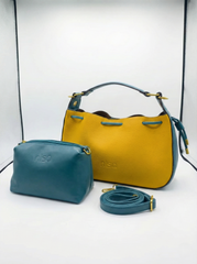 Nisa Two-Tone Leather Hobo Bag & Pouch Set