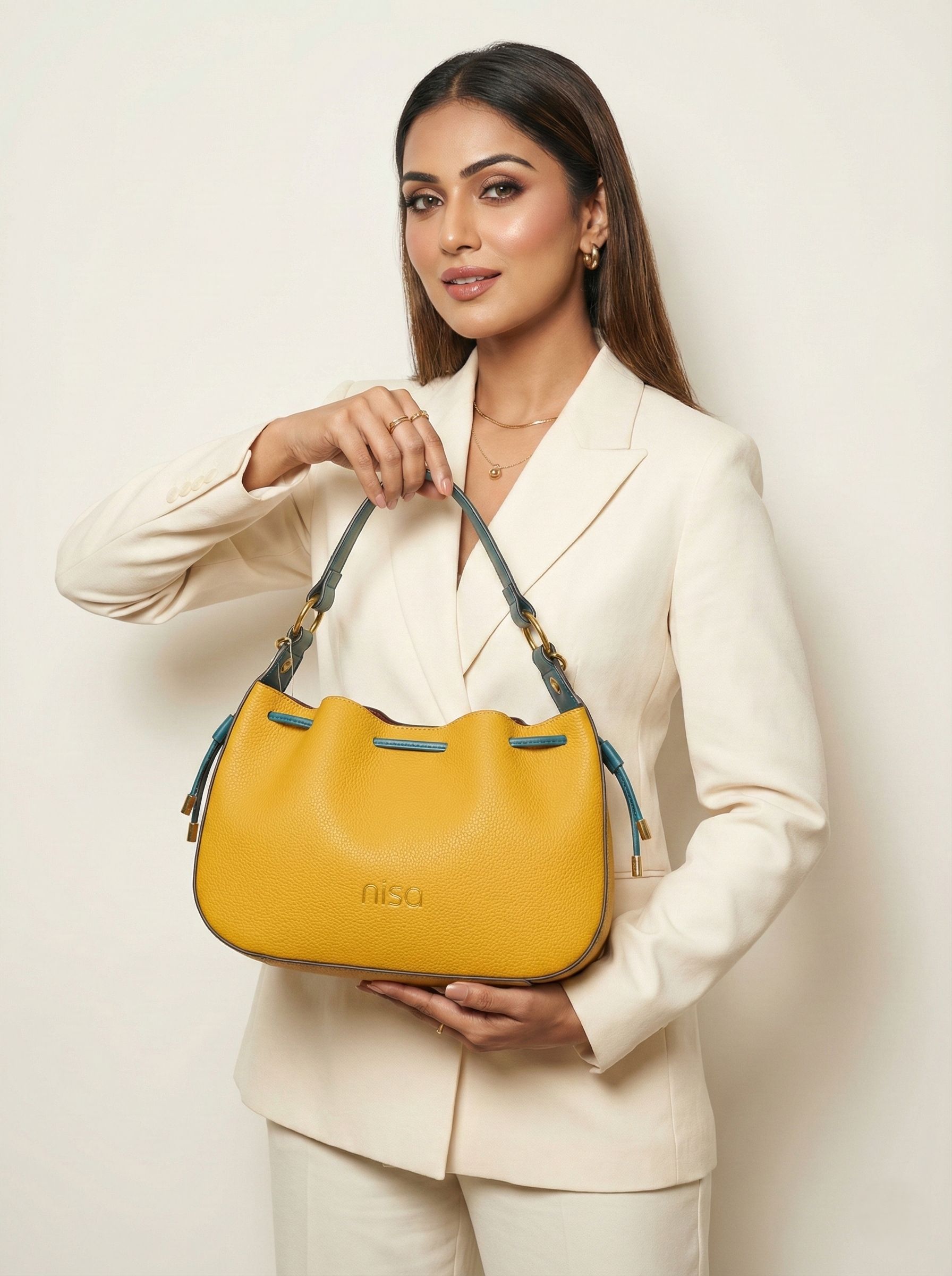 Nisa Two-Tone Leather Hobo Bag & Pouch Set