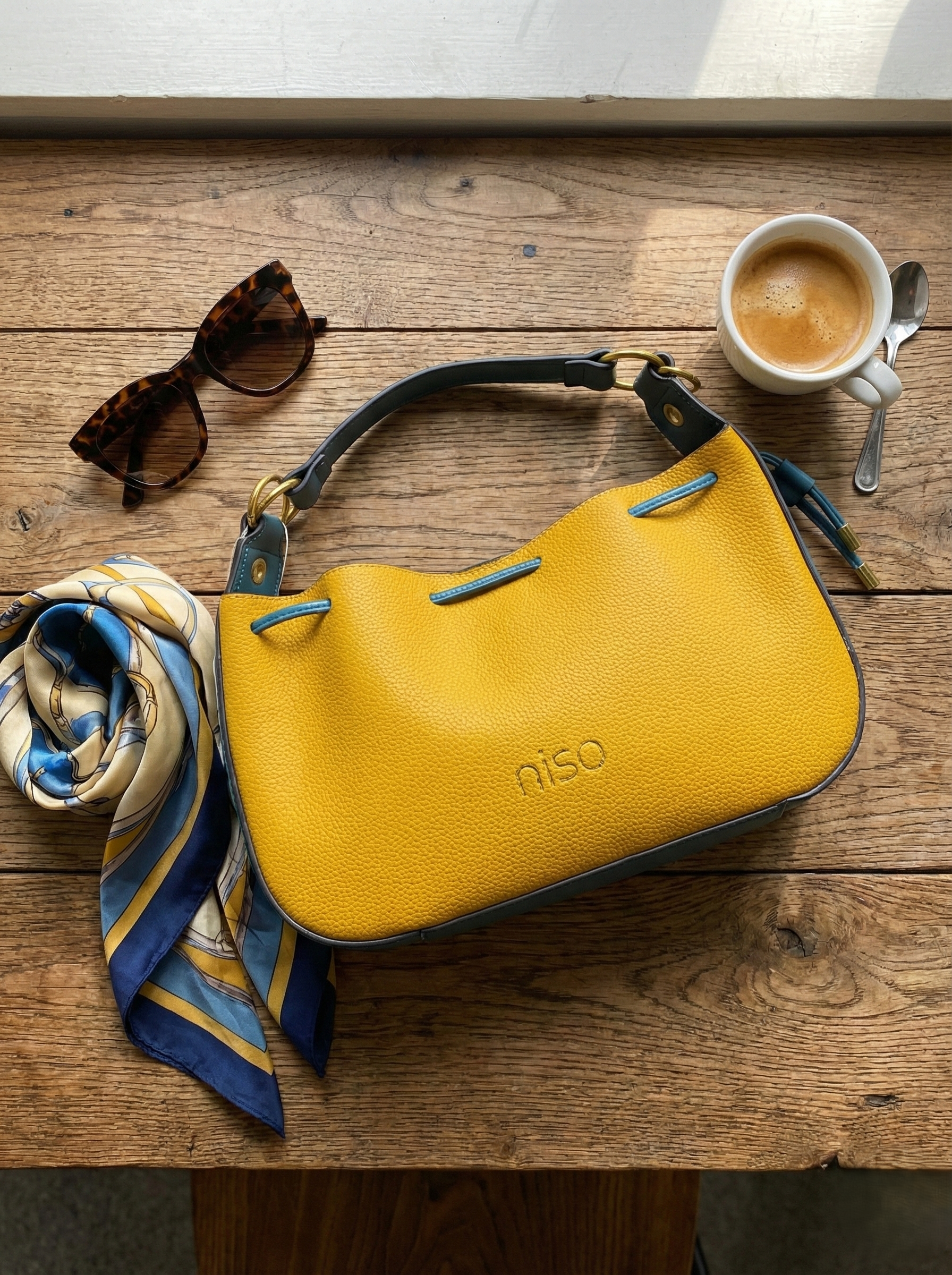 Nisa Two-Tone Leather Hobo Bag & Pouch Set