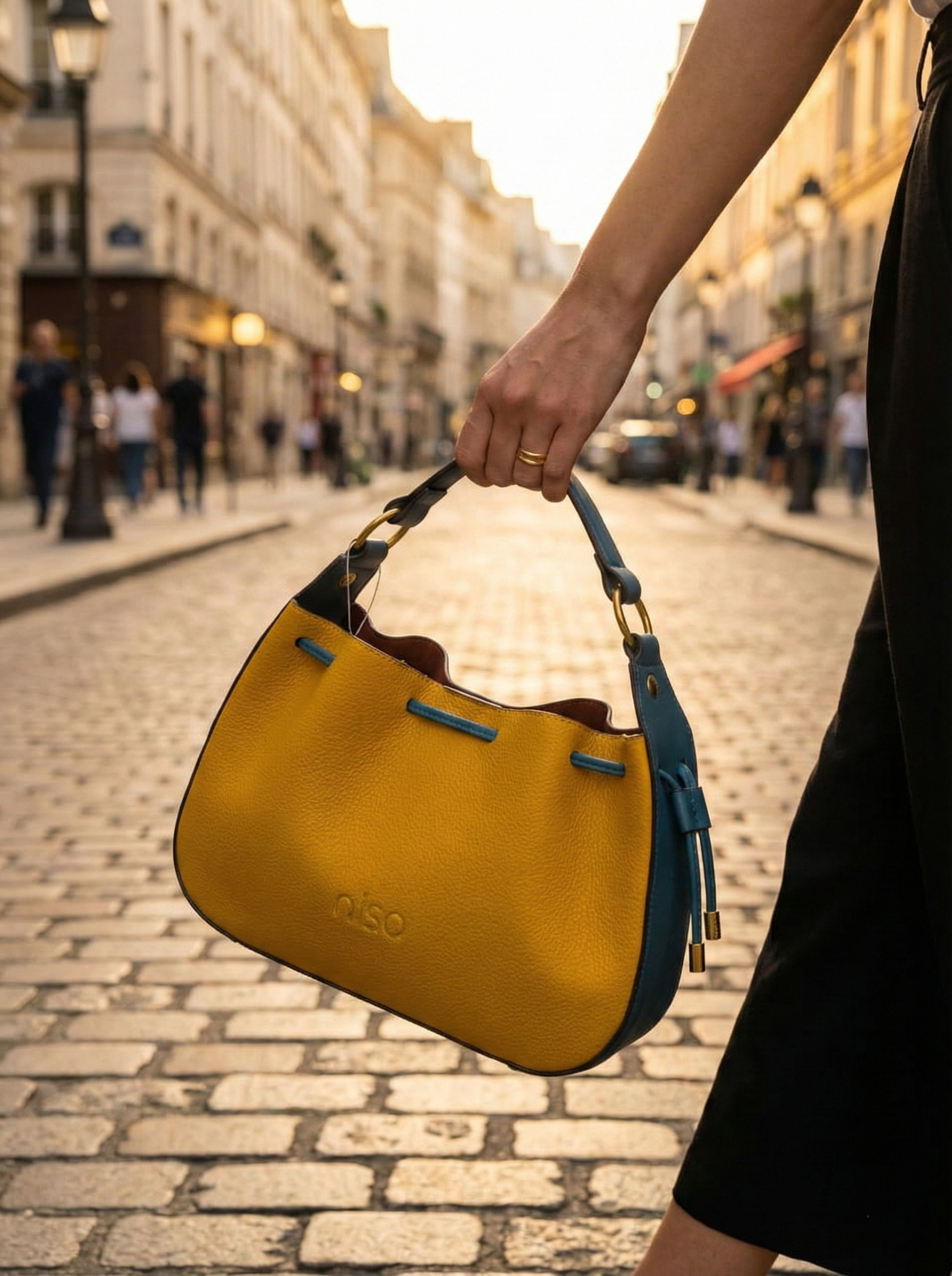 Nisa Two-Tone Leather Hobo Bag & Pouch Set