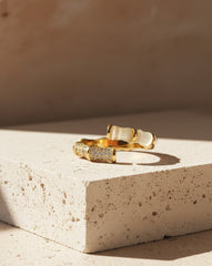 Nisa Premium Golden-Polish Korean-Bamboo Design With Diamonds And White Pearl Studded Fingering For Women and Girls