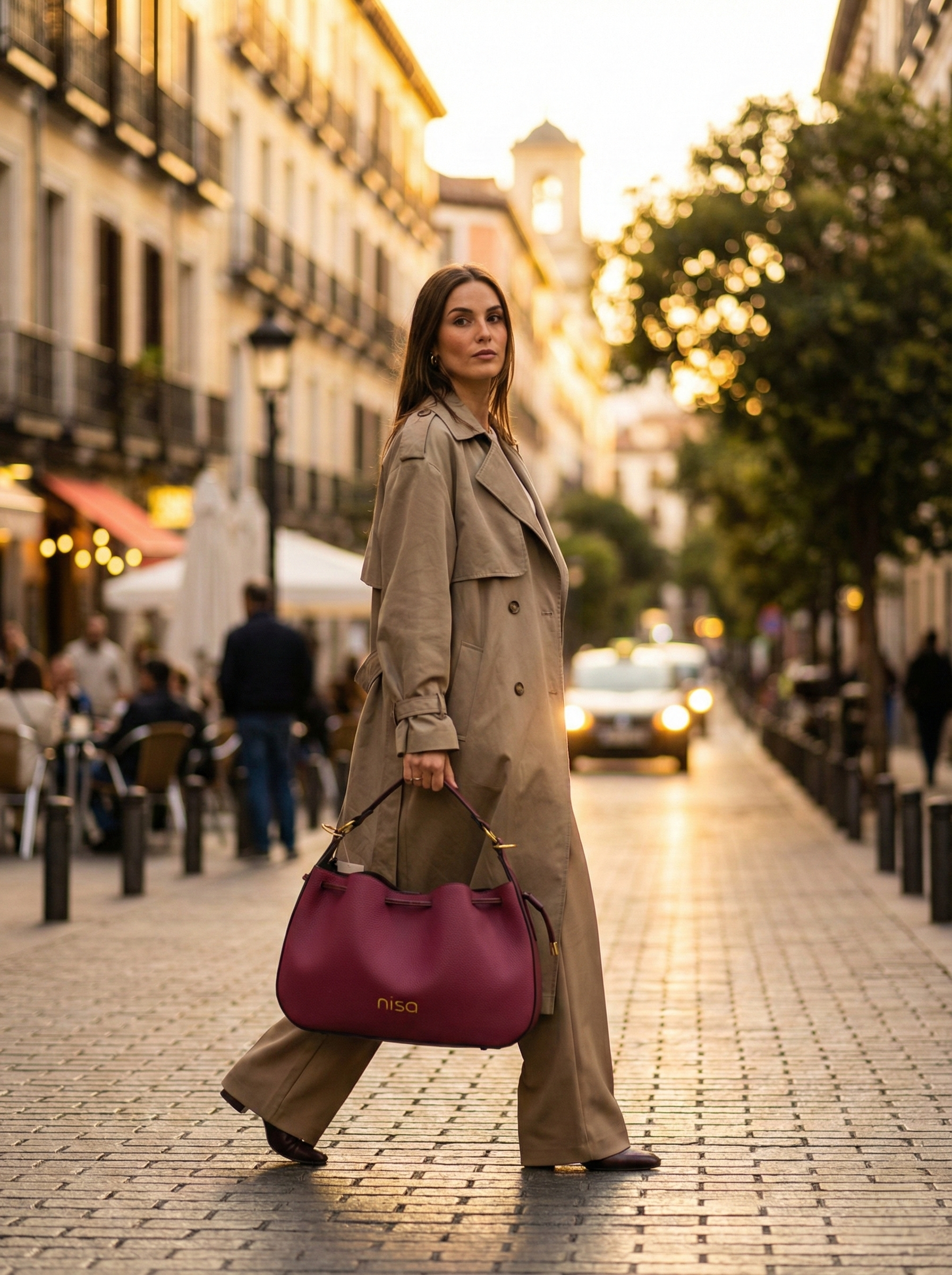 Nisa Signature Hobo Bag Set in Rich Berry