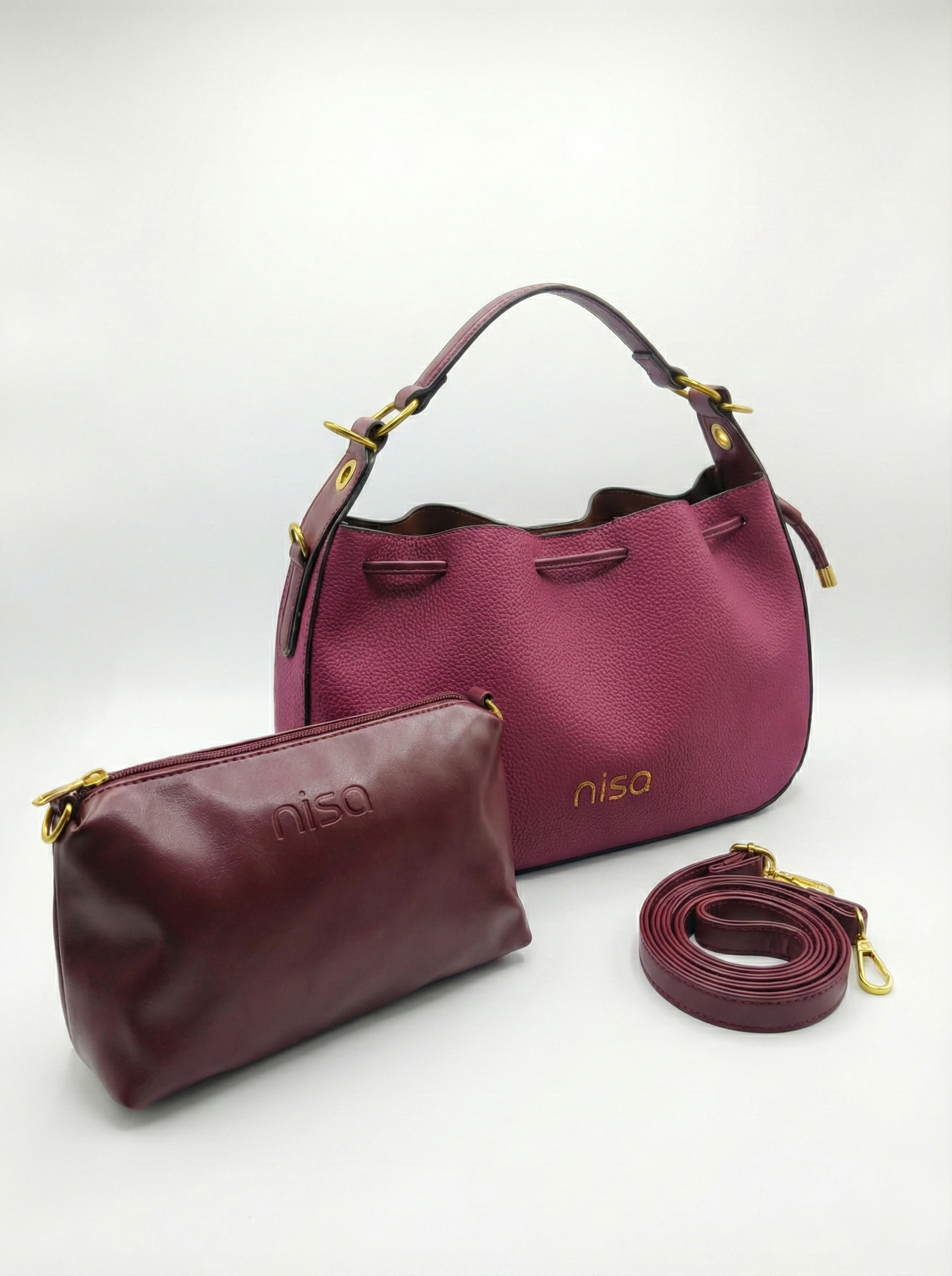Nisa Signature Hobo Bag Set in Rich Berry