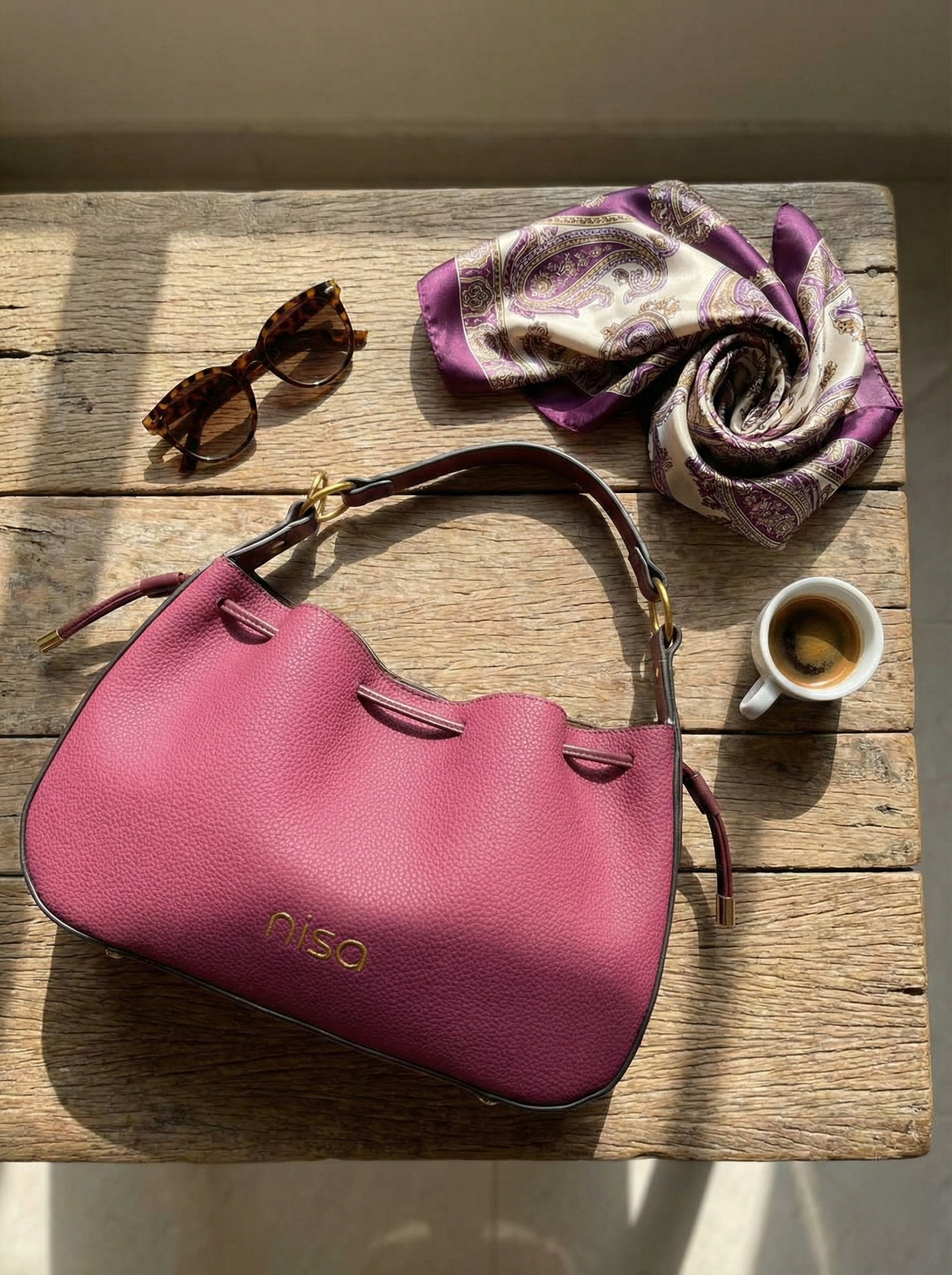 Nisa Signature Hobo Bag Set in Rich Berry