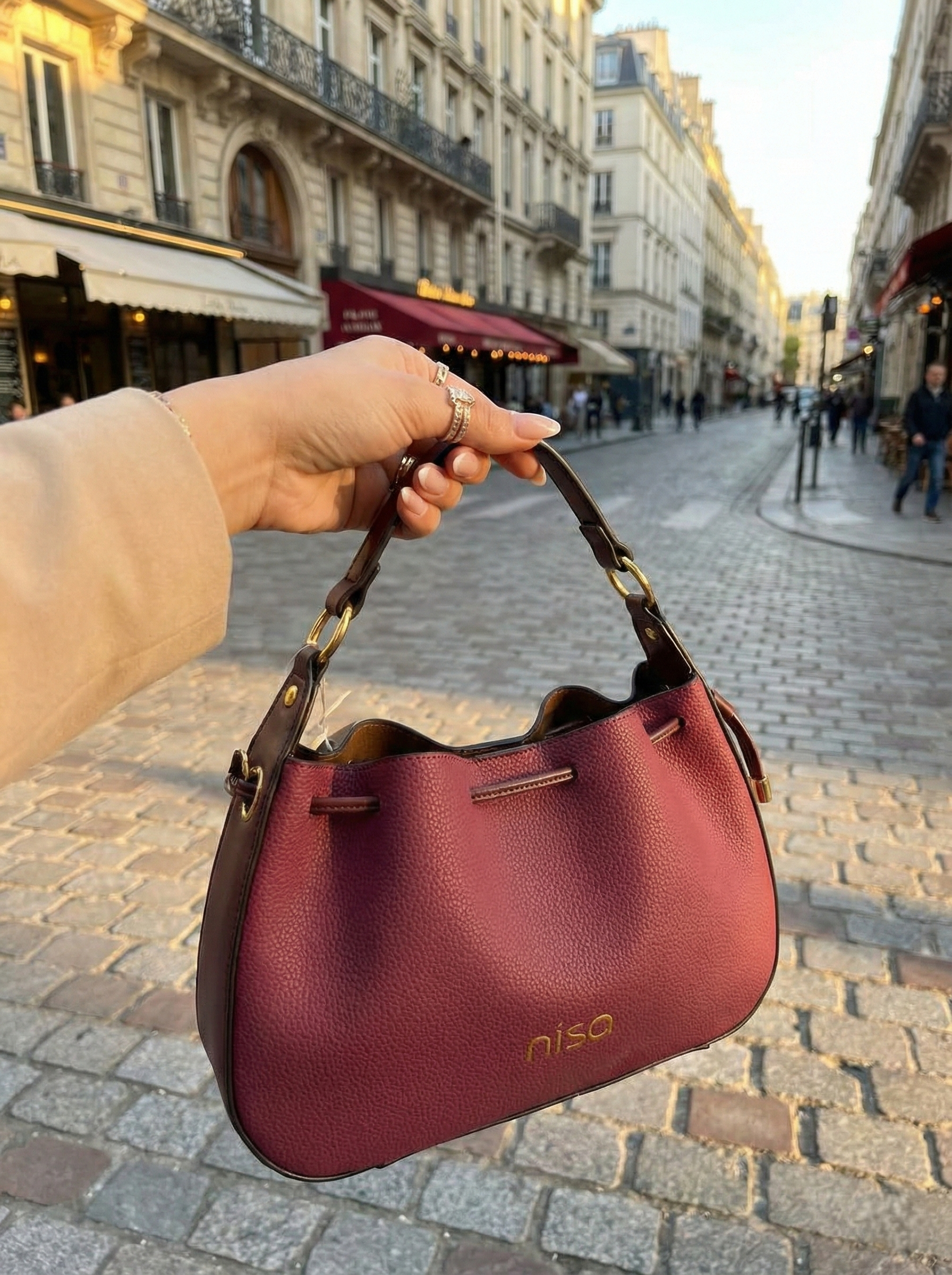 Nisa Signature Hobo Bag Set in Rich Berry