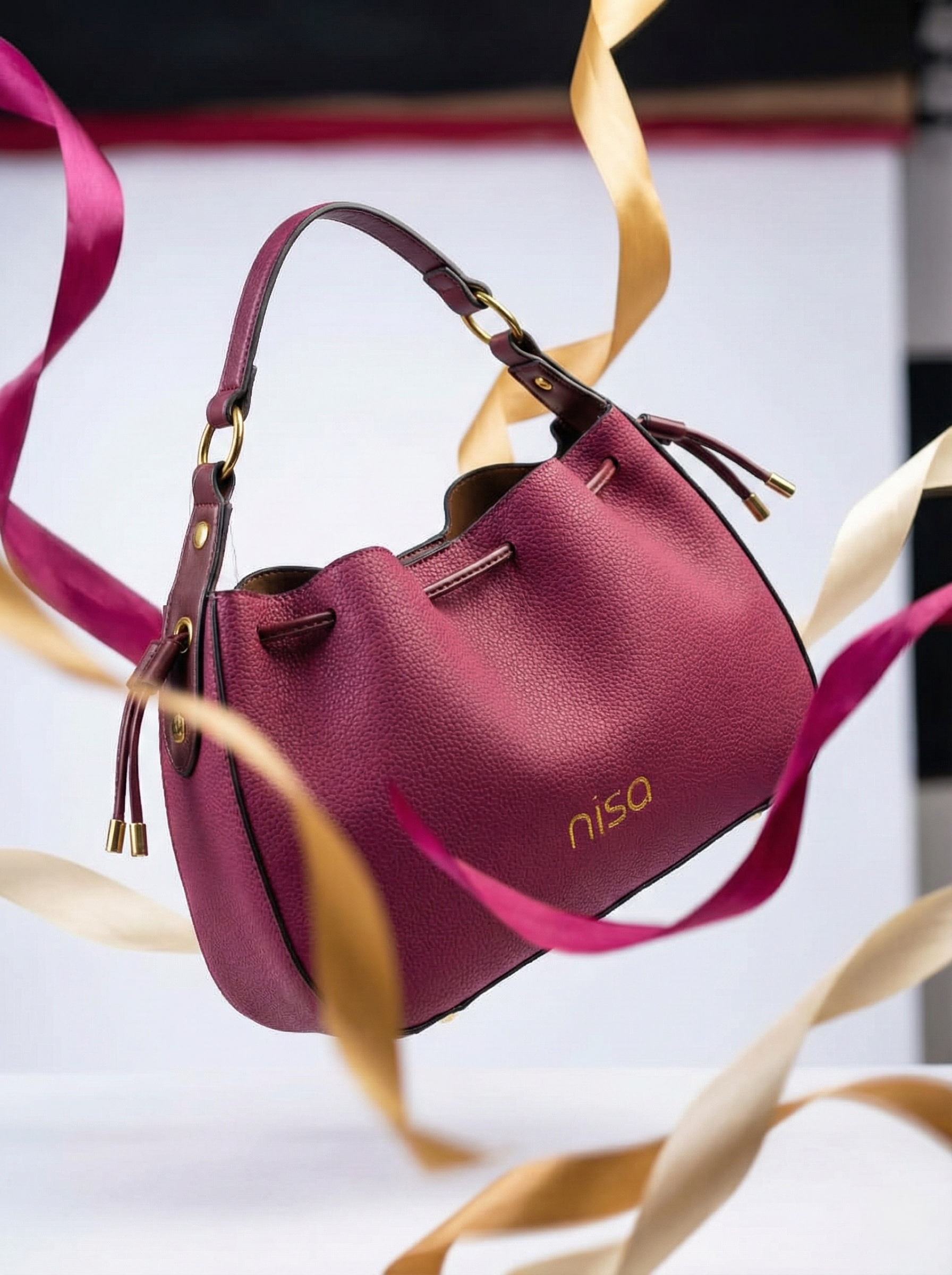 Nisa Signature Hobo Bag Set in Rich Berry