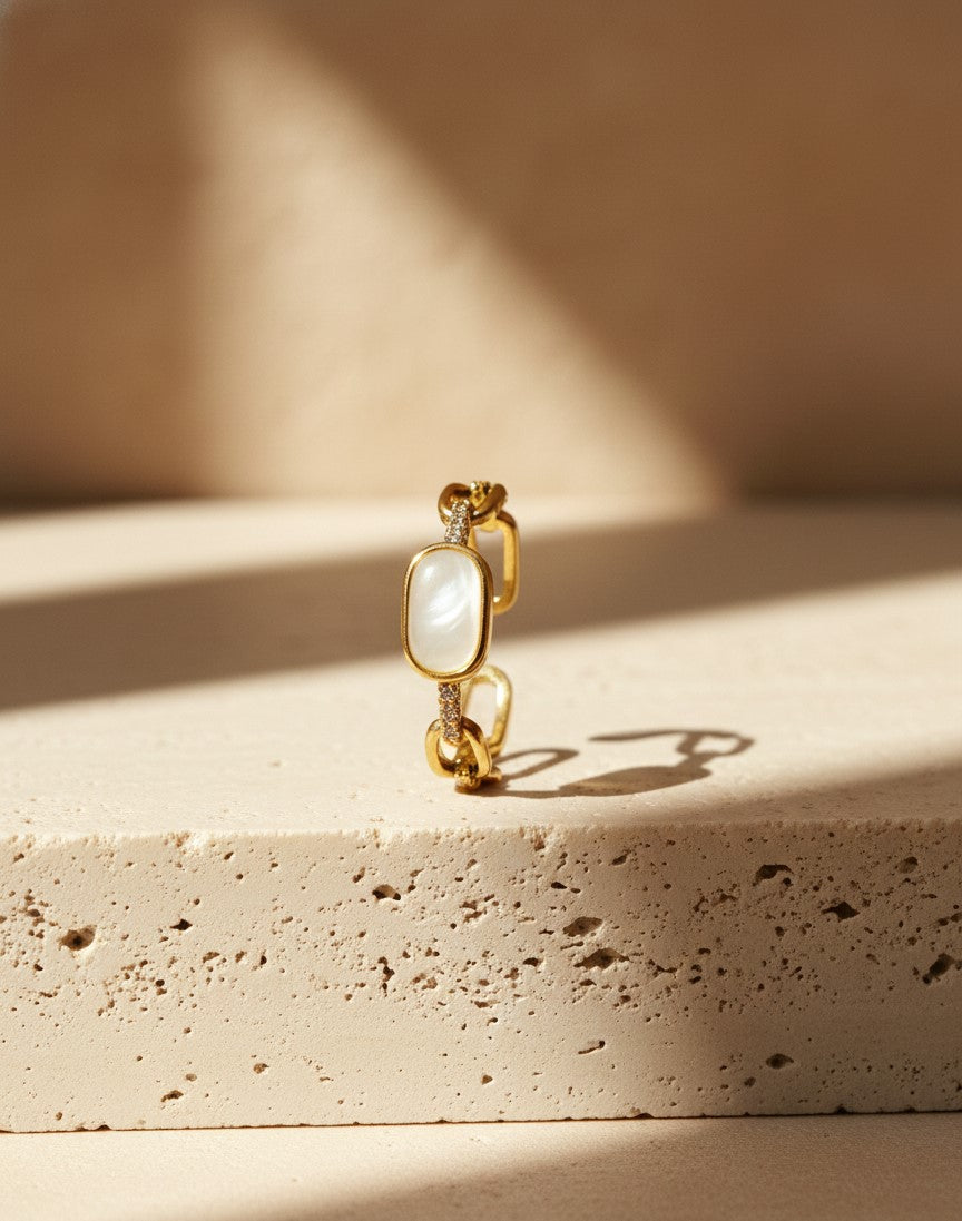 Nisa Premium Golden-Polish Ankle-Chain Design With Diamonds And Pearl Studded Fingering For Women and Girls