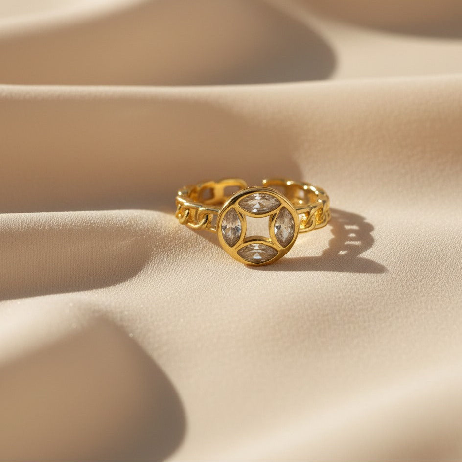 Nisa Premium Golden-Polish Round-Quad Design With Diamond And Cystal Studded Fingering For Women and Girls