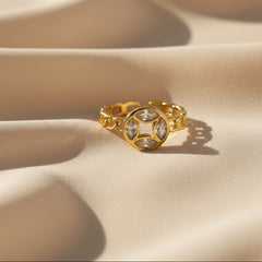 Nisa Premium Golden-Polish Round-Quad Design With Diamond And Cystal Studded Fingering For Women and Girls