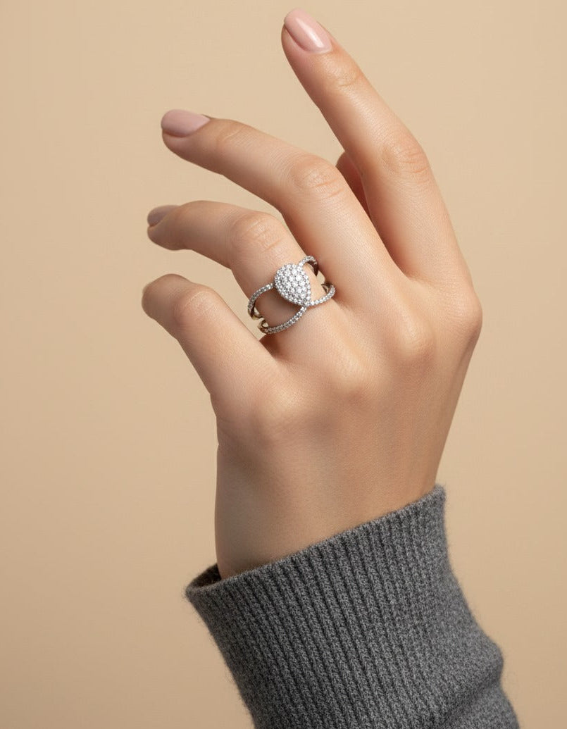 Nisa Premium Silver-Polish Cute Almond Shape Design With Diamond Studded Fingering For Women and Girls