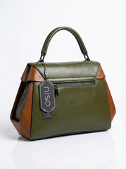 Nisa Olive & Tan Structured Satchel Bag