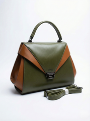 Nisa Olive & Tan Structured Satchel Bag