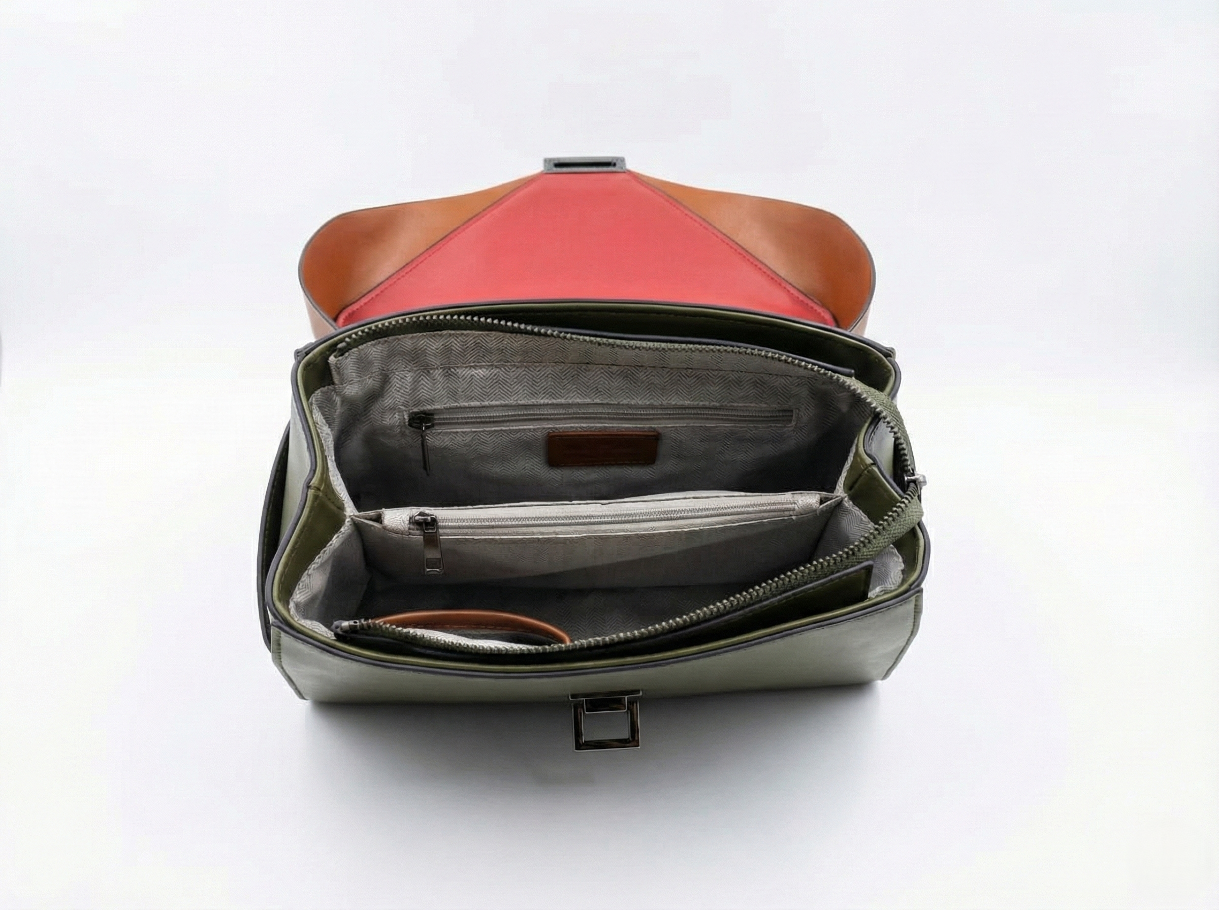 Nisa Olive & Tan Structured Satchel Bag