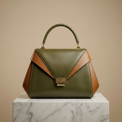 Nisa Olive & Tan Structured Satchel Bag