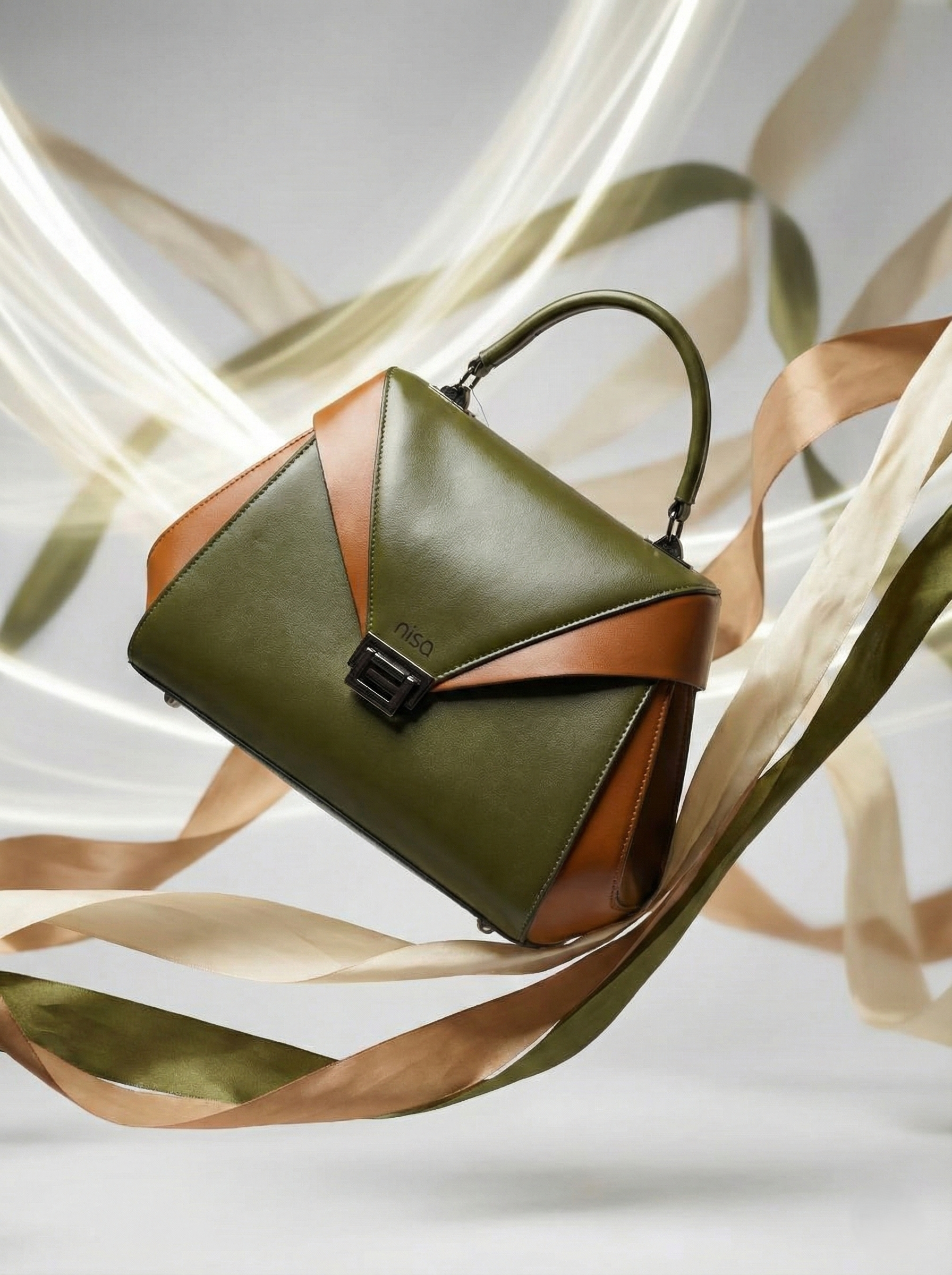 Nisa Olive & Tan Structured Satchel Bag