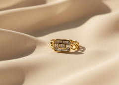 Nisa Premium Golden-Polish Chain Design With Diamonds Studded Fingering For Women and Girls