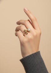 Nisa Premium Golden-Polish Spherical-Round Design With Diamonds Studded Fingering For Women and Girls