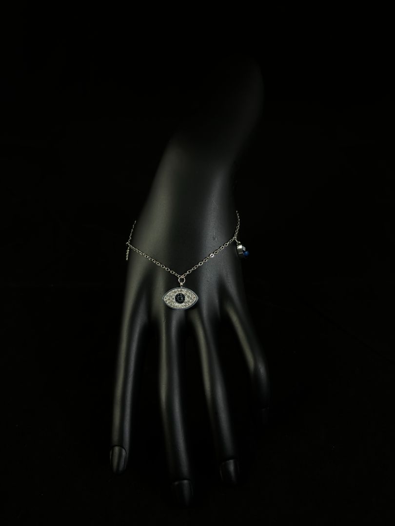 P-Nisa Premium Silver Polish Delicate Evil-Eyes Design With Diamond Studded Bracelet For Women and Girls