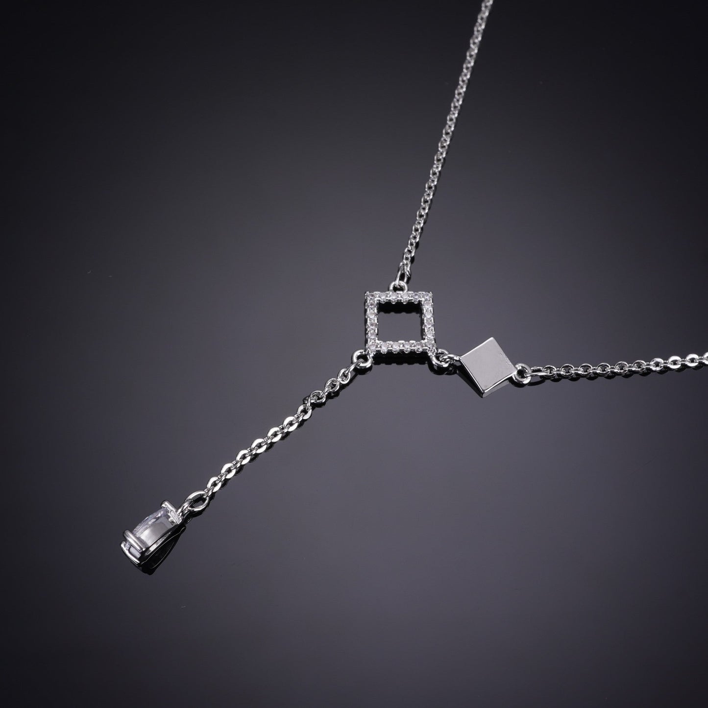 P-Nisa Premium Silver-Polish Solitare Rhombus Design With Diamond Studded Delicate Chain-Pendant For Women and Girls