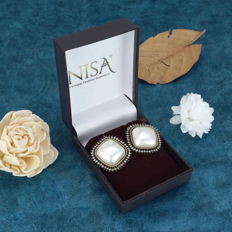 Luxor Silver-Plated Pearl Glow Contemporary Stud Earrings
