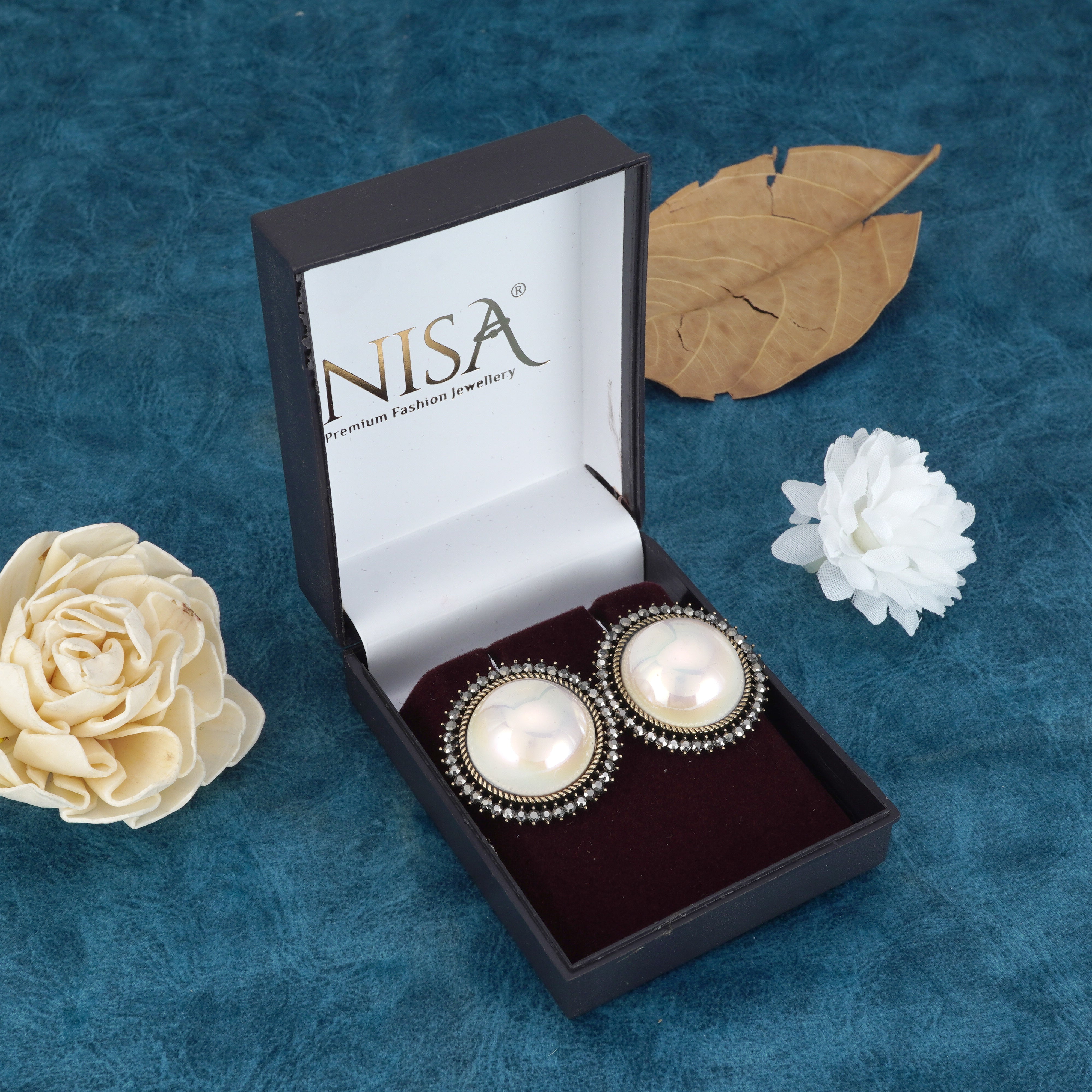 Luxor Silver Pearl Charm Stud Earrings