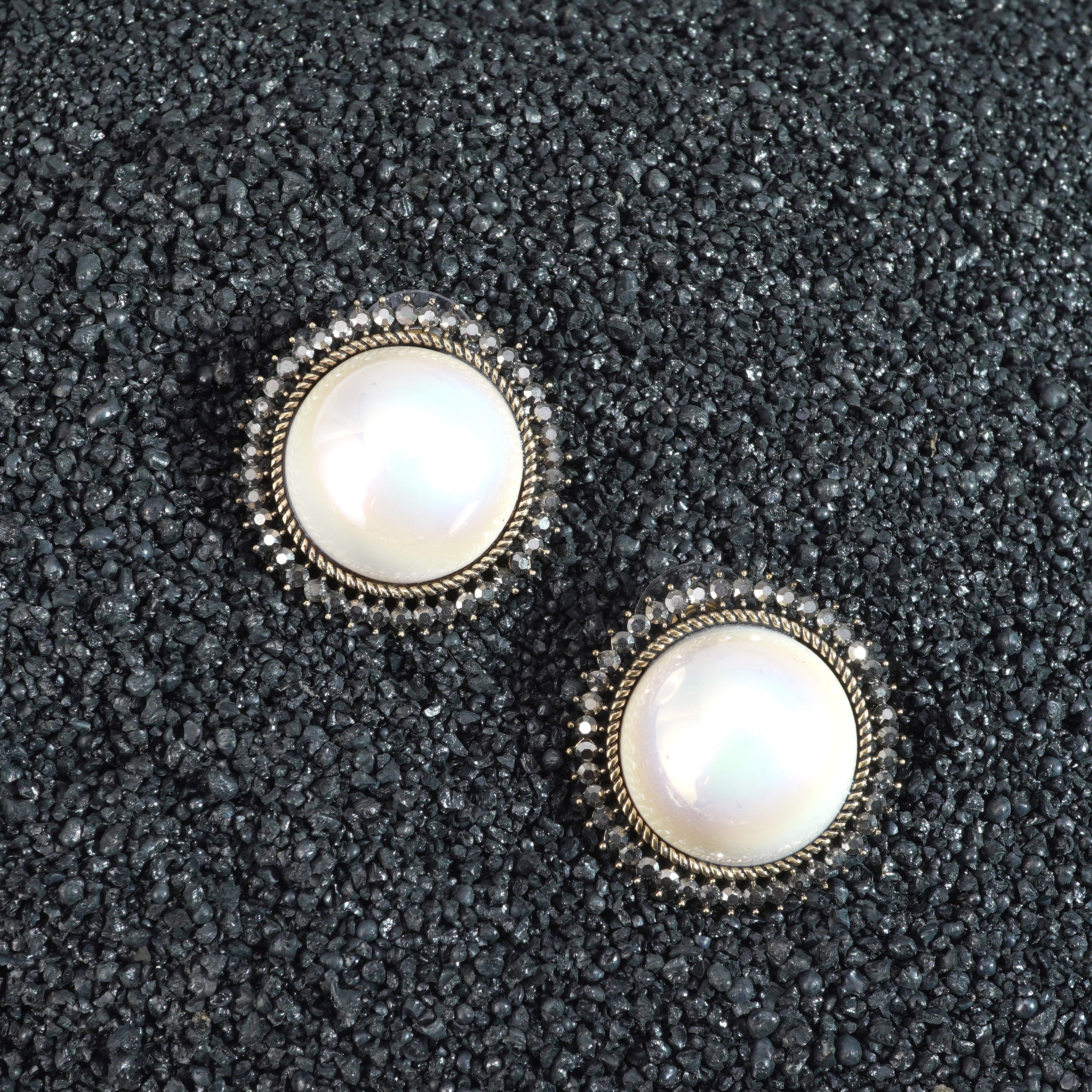 Luxor Silver Pearl Charm Stud Earrings
