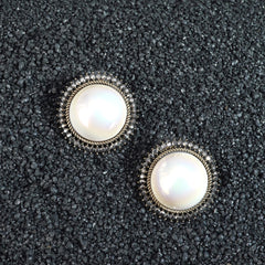 Luxor Silver Pearl Charm Stud Earrings