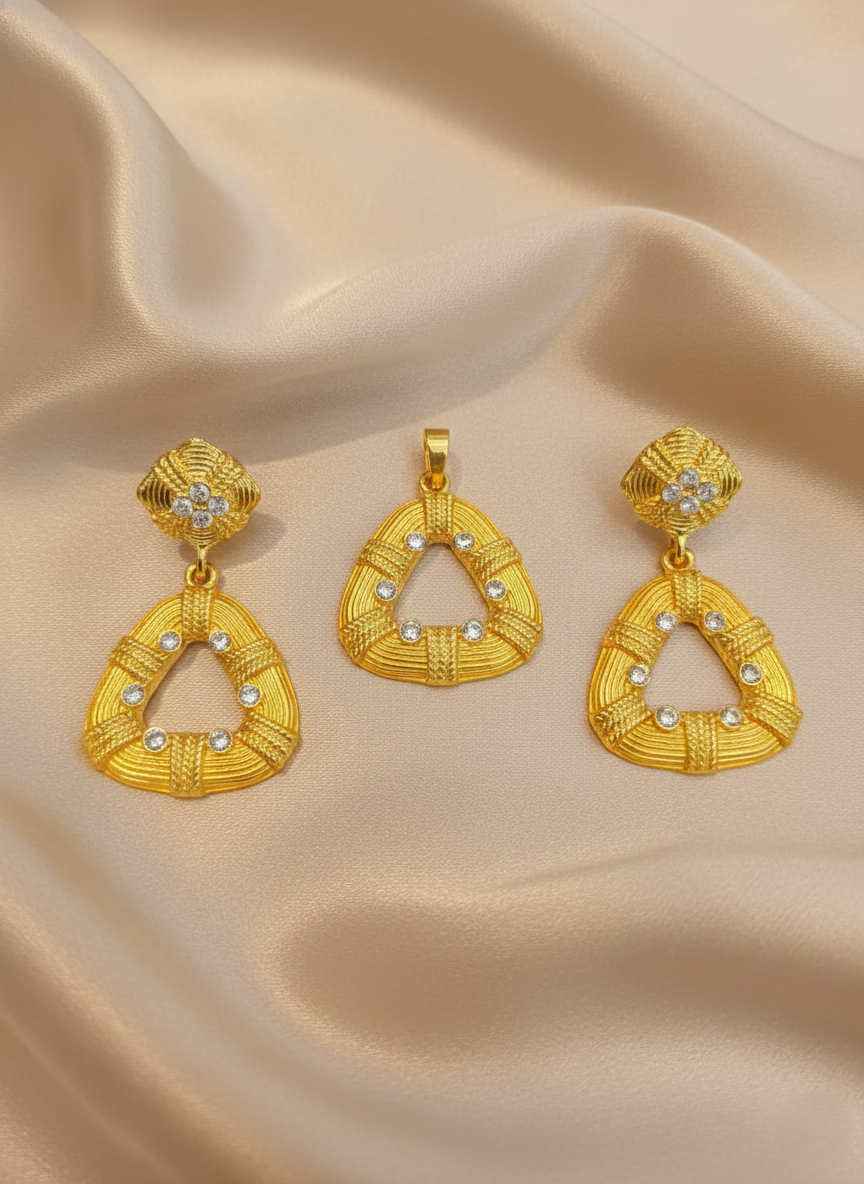 Dubai Style Gold-Tone Pendant and Earring Set