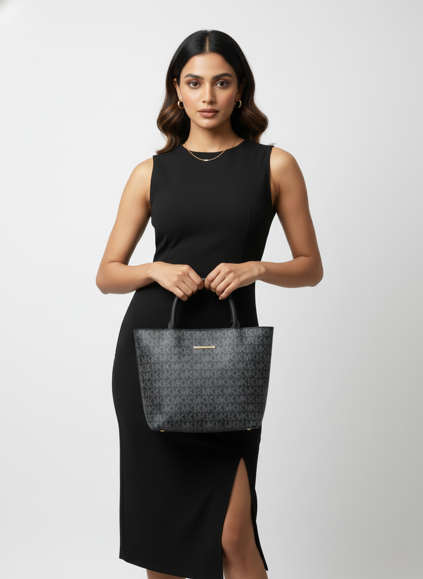 3-Pcs Combo Tote & Satchel Set - Charcoal/Black