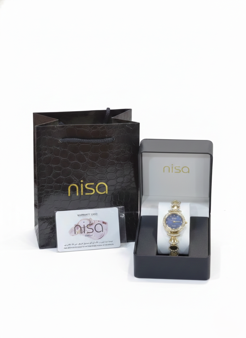 Nisa Designer Gold Women’s Watch with Crystal Accents