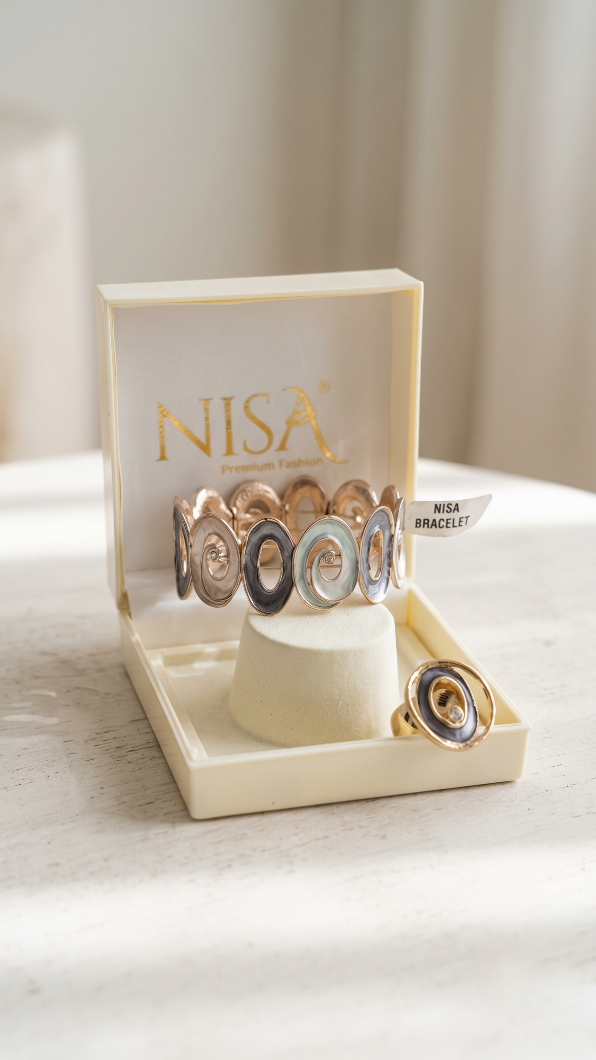 Nisa Contemporary  Enamel Link Bracelet & Matching Oval Ring Set