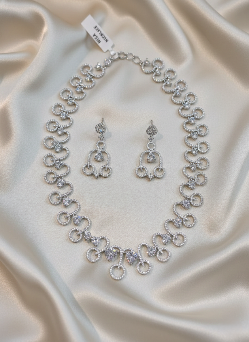 Nisa Ethereal Bloom AD Necklace & Earring Set