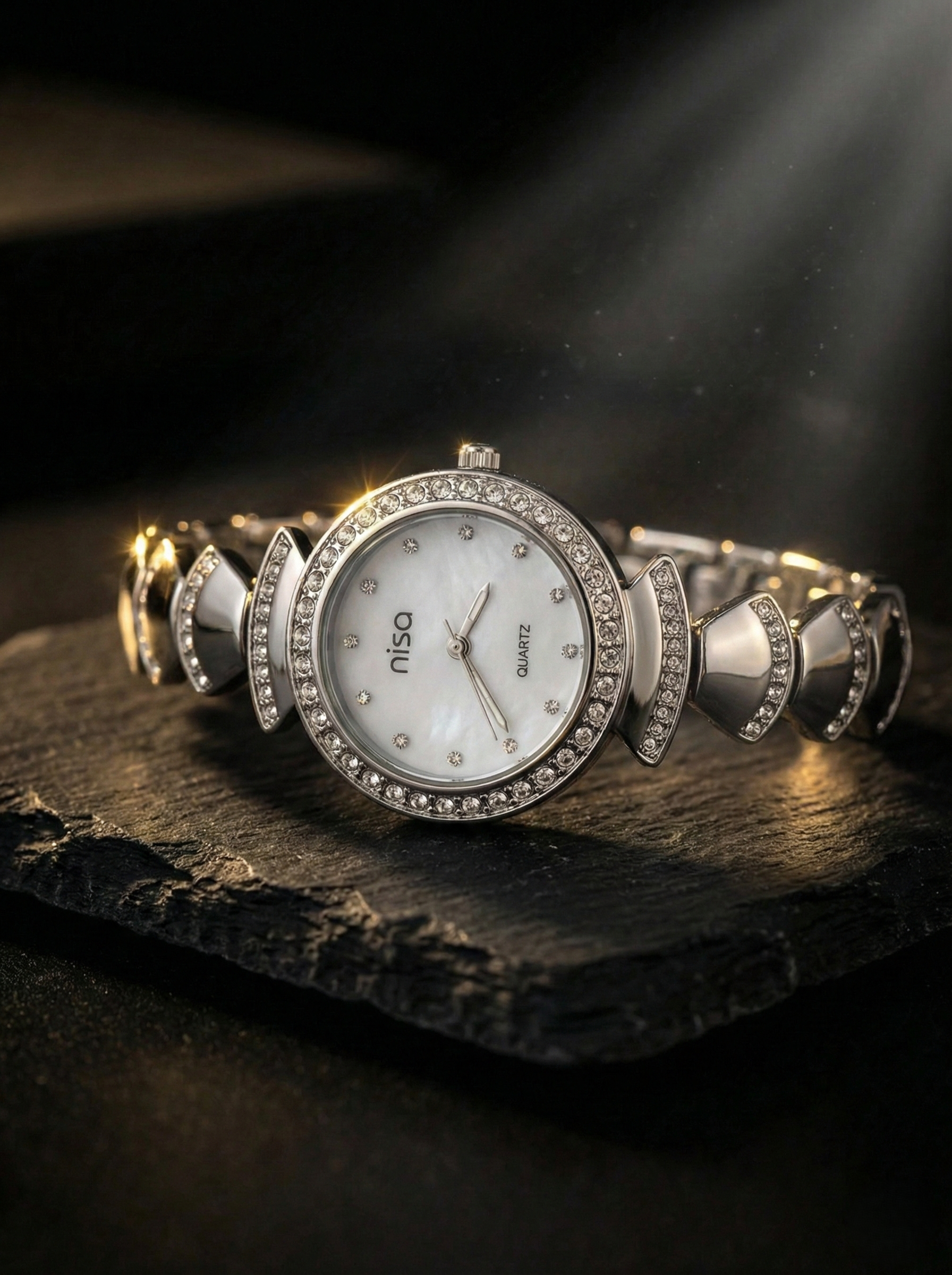 Nisa Designer Silver Women’s Watch with Crystal Accents