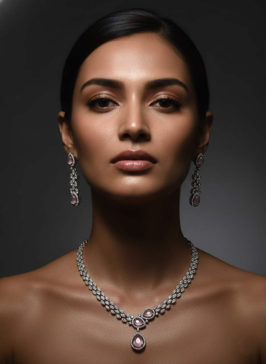 Pink Petal AD Necklace Set