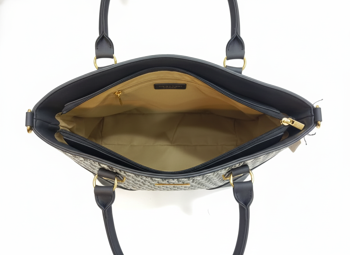 3-Pcs Combo Tote & Satchel Set - Blue with Black Print