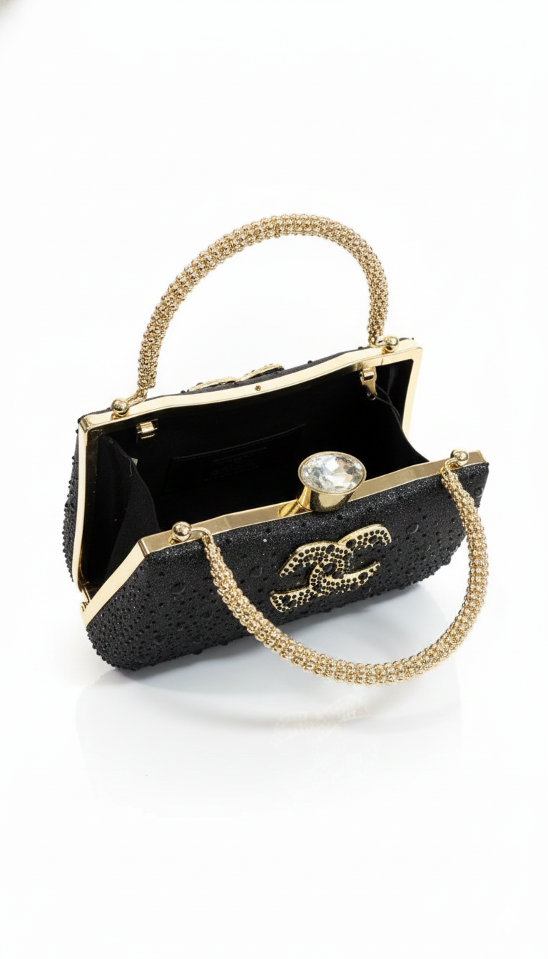 Nisa Icon Black Rhinestone Party Purse