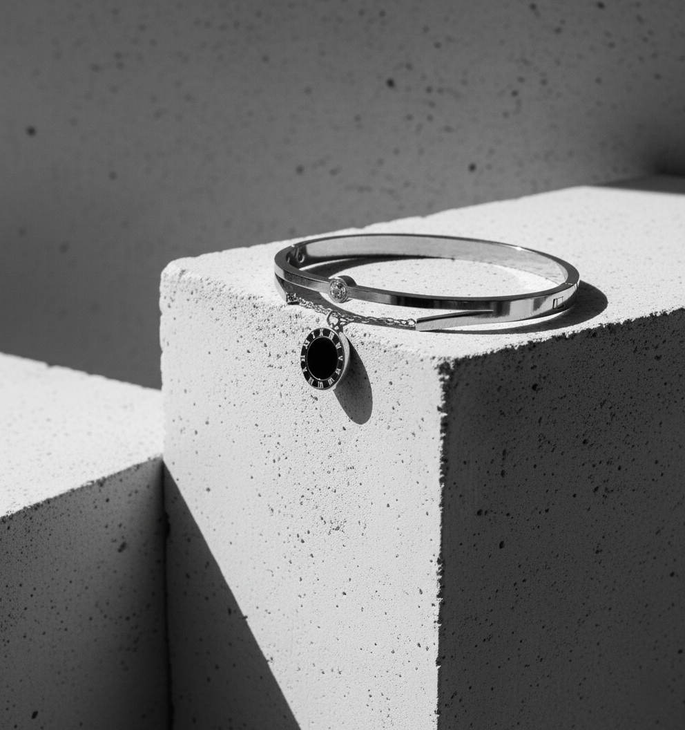 Nisa Premium Silver Polish Hanging Roman Numbers Design With Daimond And Ceramic Studded Bracelet For Women and Girls