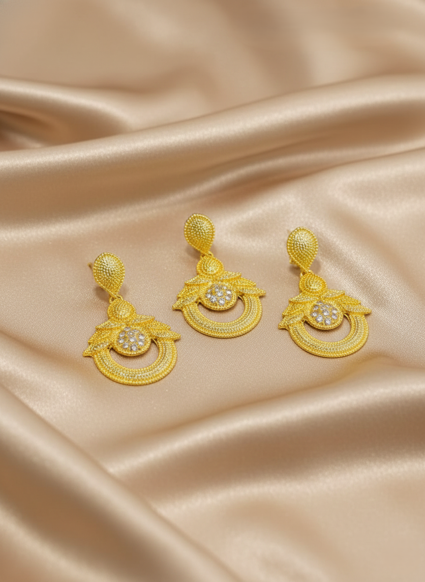 Dubai Style Gold-Tone Pendant and Earring Set