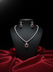 NISA  Red Crimson AD Necklace & Earring Set