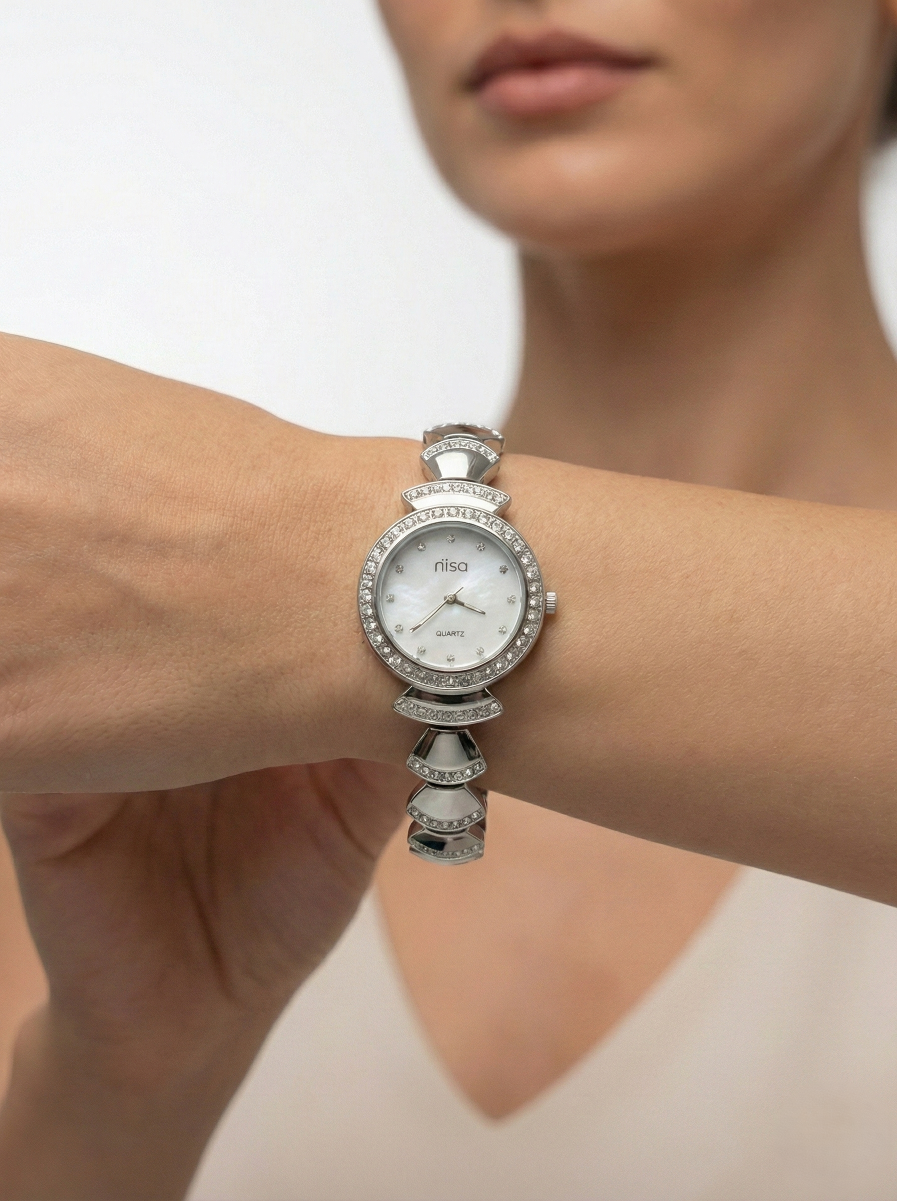 Nisa Designer Silver Women’s Watch with Crystal Accents